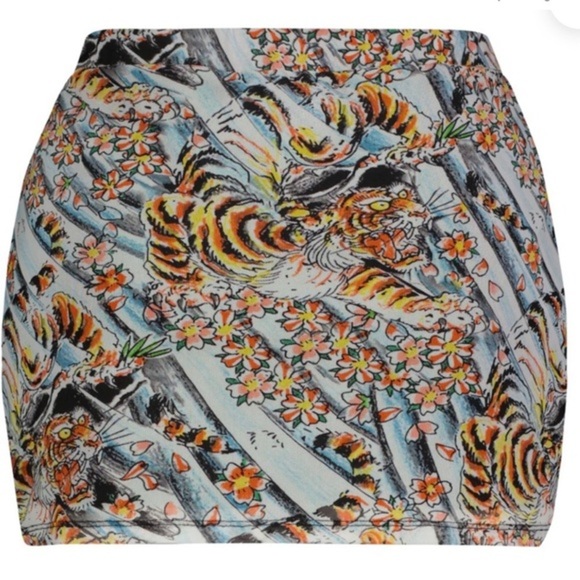 Ed Hardy sky TIGER floral PRINT MESH mini SKIRT size medium new - Picture 1 of 4